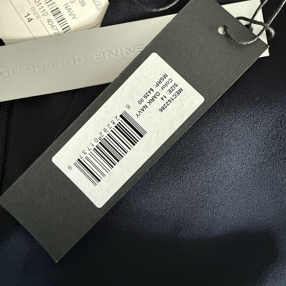 Halston Flounce Sleeve Crepe Gown Dress Maxi Navy Blue Size 14 Retail $425 - Picture 9 of 11